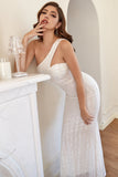White One Shoulder Sequins Mermaid Ball Dress
