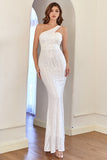White One Shoulder Sequins Mermaid Ball Dress