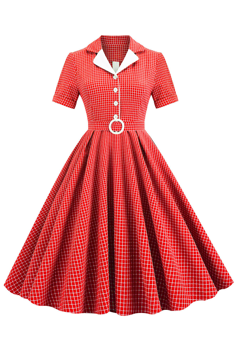 Vintage V Neck Blue Plaid 1950s Dress