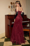 Red Mermaid Sequins V-neck Long 1920s Dress