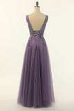 Tulle Purple A-line Ball Dress