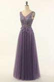 Tulle Purple A-line Ball Dress