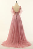 Blush Appliqued A-line Tulle Ball Dress