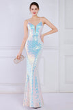 Dazzling Rainbow White Seuiqned Mermaid Ball Dress