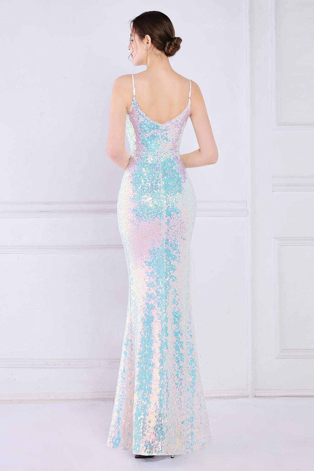 Dazzling Rainbow White Seuiqned Mermaid Ball Dress