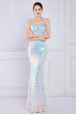 Dazzling Rainbow White Seuiqned Mermaid Ball Dress