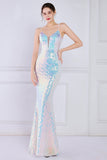 Dazzling Rainbow White Seuiqned Mermaid Ball Dress