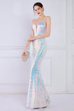 Dazzling Rainbow White Seuiqned Mermaid Ball Dress