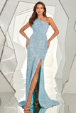 One-Shoulder Sequined Mermaid Blush Ball Dress