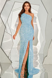 One-Shoulder Sequined Mermaid Blush Ball Dress