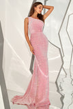 One-Shoulder Sequined Mermaid Blush Ball Dress