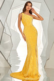 One Shoulder Sequined Mermaid Long Ball Dress