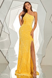 One-Shoulder Sequined Mermaid Blush Ball Dress