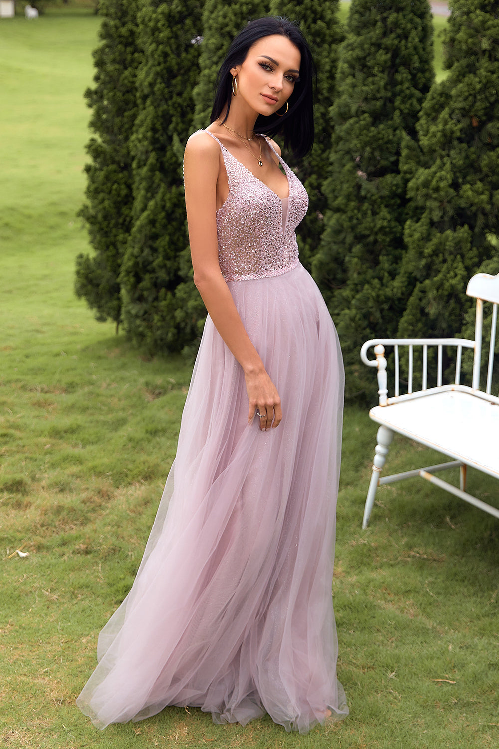 Blush Tulle & Sequins Ball Dress