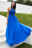 Royal Blue Tulle Ball Dress with Appliques