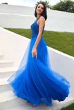 Royal Blue Tulle Ball Dress with Appliques