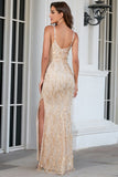 Champagne Spaghetti Straps Ball Dress with Slit