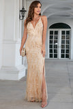 Champagne Spaghetti Straps Ball Dress with Slit