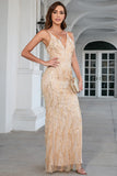 Champagne Spaghetti Straps Ball Dress with Slit