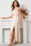 Champagne One Shoulder Sleeveless Cocktail Dress