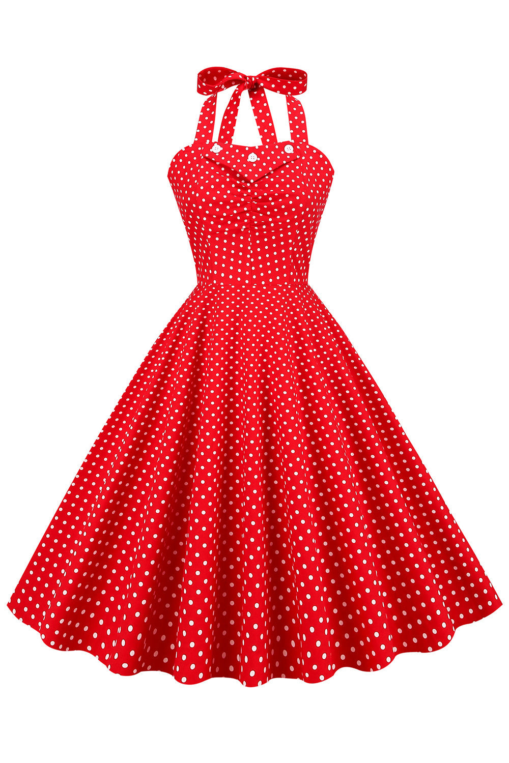 Retro Style Halter Red Polka Dots 1950s Dress