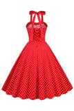 Retro Style Halter Red Polka Dots 1950s Dress