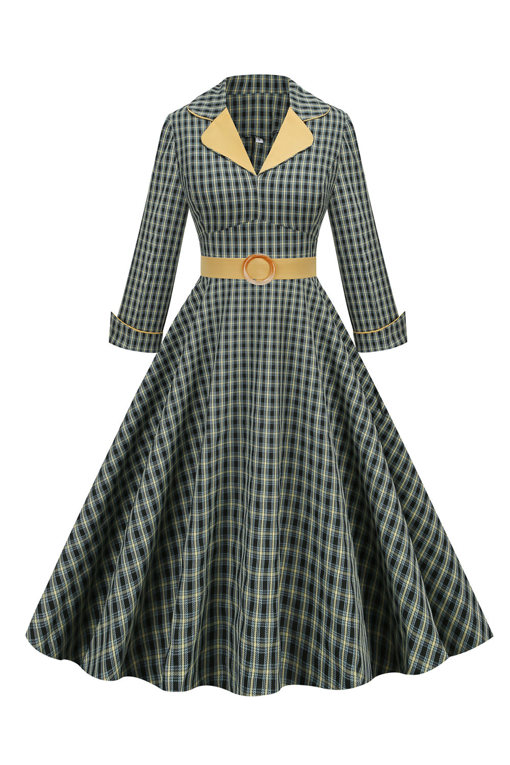 A Line V Neck Green Gird 1950s Dress with 3/4 Sleeves