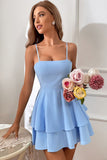White Spaghetti Straps Sleeveless Graduation Dress