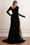 Velvet Long Sleeves Ball Dress with Slit