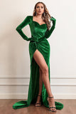 Velvet Long Sleeves Ball Dress with Slit