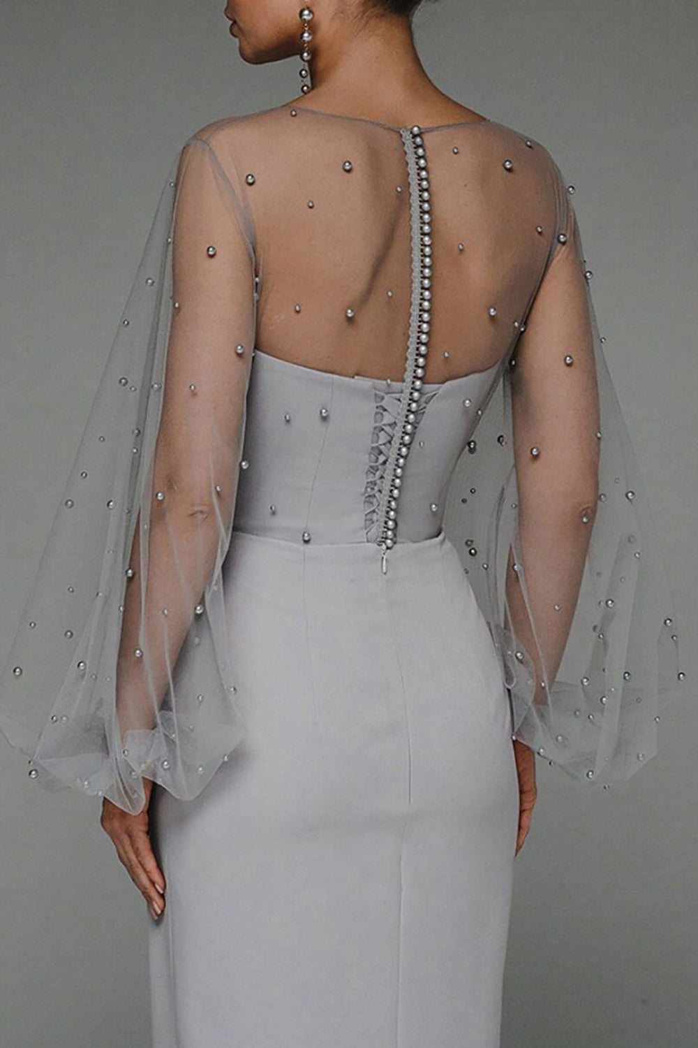 Grey Sheath Long Sleeves Party Dress with Beading