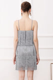 Black Friges Spaghetti Straps 1920s Dress