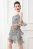 Black Friges Spaghetti Straps 1920s Dress