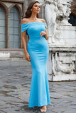 Satin Mermaid Off The Shoulder Blue Ball Dress