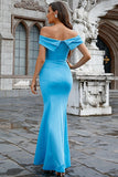Satin Mermaid Off The Shoulder Blue Ball Dress