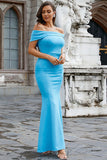 Satin Mermaid Off The Shoulder Blue Ball Dress
