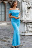 Satin Mermaid Off The Shoulder Blue Ball Dress