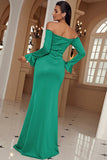 Off The Shoulder Green Long Ball Dress with Slit