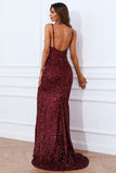 Mermaid Burgundy Sequins Ball Dress with Slit