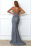 Mermaid Burgundy Sequins Ball Dress with Slit