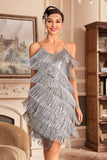 Golden Spaghetti Straps Fringed Roaring 20s Great Midi Gatsby Dress
