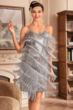 Golden Spaghetti Straps Fringed Roaring 20s Great Midi Gatsby Dress