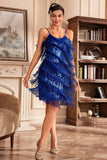 Golden Spaghetti Straps Fringed Roaring 20s Great Midi Gatsby Dress