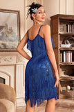 Golden Spaghetti Straps Fringed Roaring 20s Great Midi Gatsby Dress
