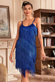 Golden Spaghetti Straps Fringed Roaring 20s Great Midi Gatsby Dress