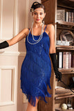 Golden Spaghetti Straps Fringed Roaring 20s Great Midi Gatsby Dress
