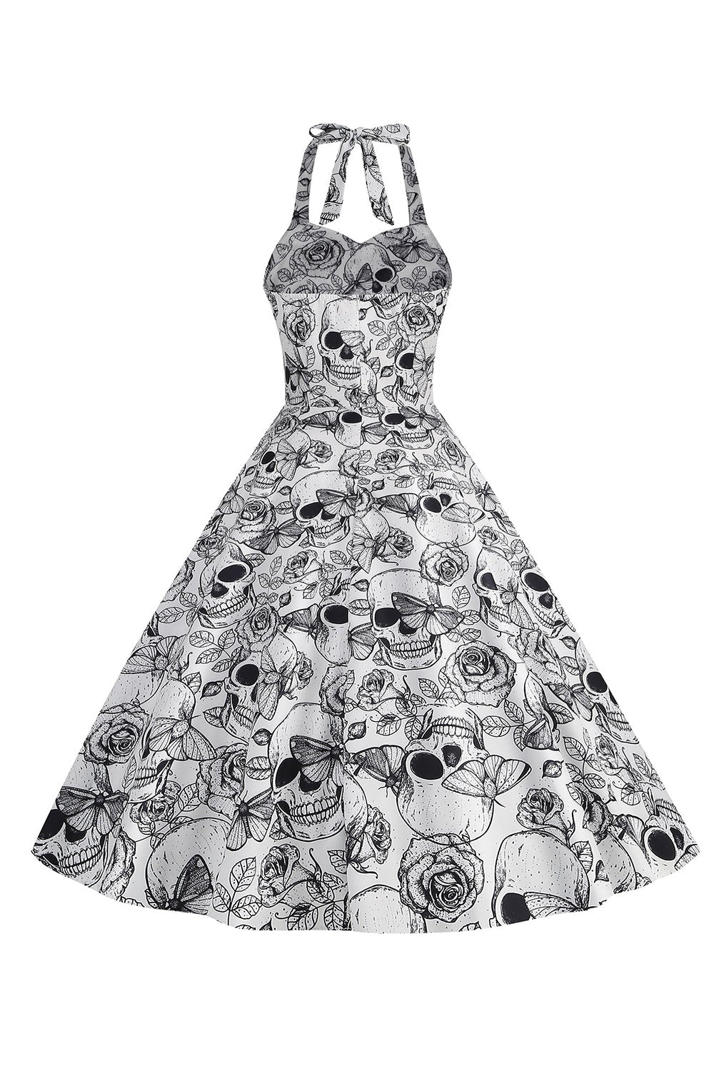 A Line Halloween Black Halter Pumpkin Printed 1950s Dress