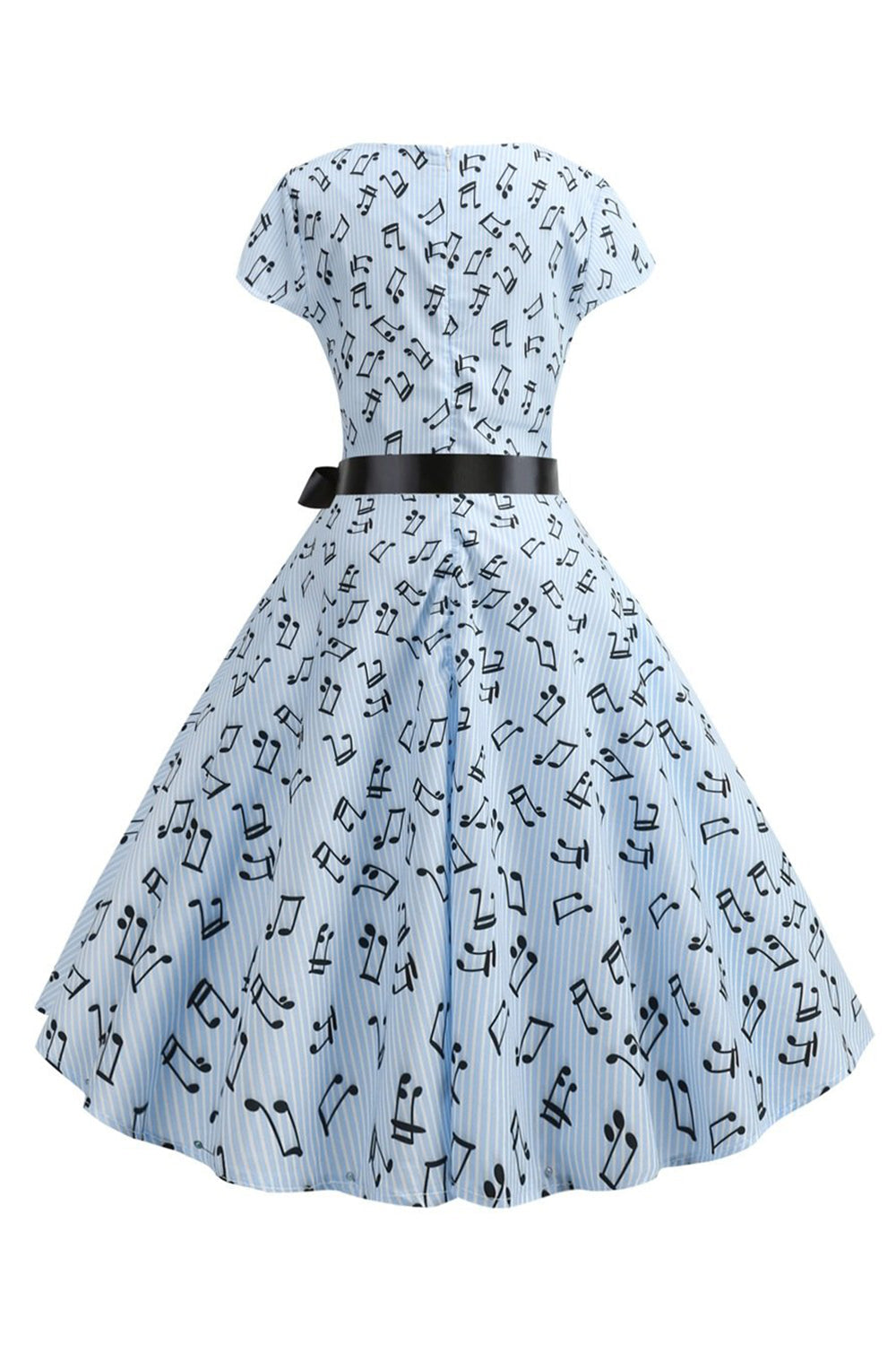 Light Blue A Line Printed Cap Sleeves 1950s Dress