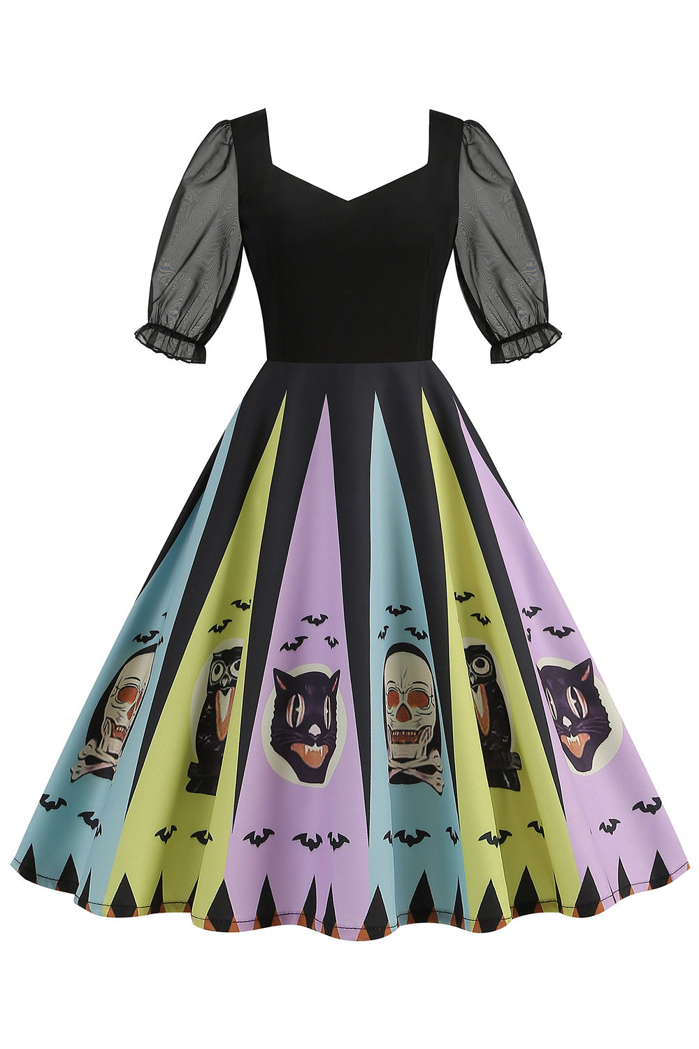 Black A Line Halloween Printed Vintage 1950s Dress