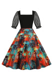 Black A Line Halloween Printed Vintage 1950s Dress